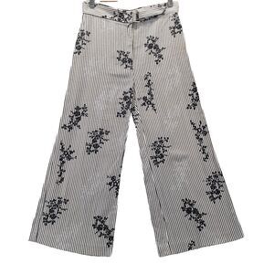 River Island Women Sz UK 8 US 4 Black Floral Pinstripe Cropped Wide Leg Pants